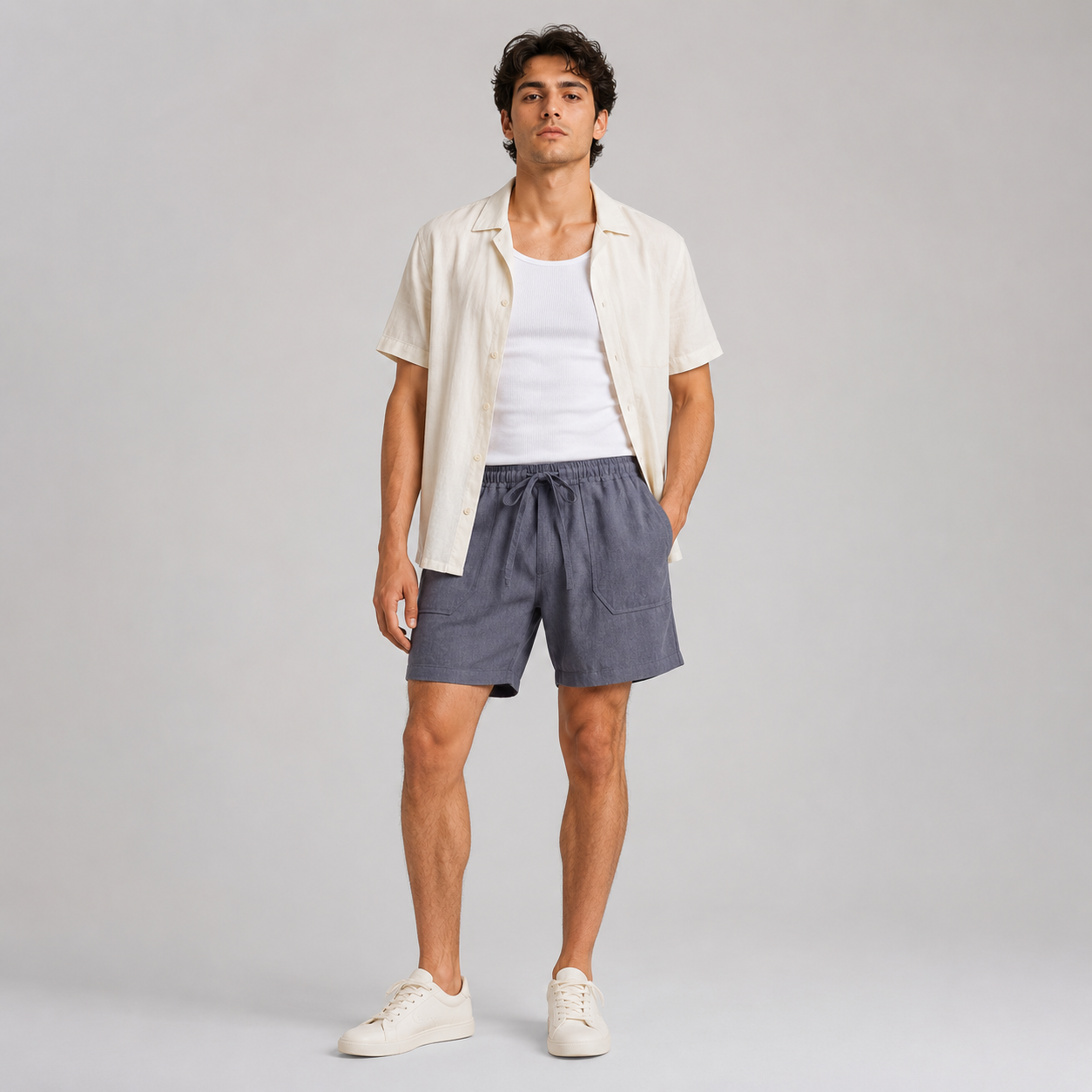 Men's Linen Shorts Elasticated Waist Casual Summer