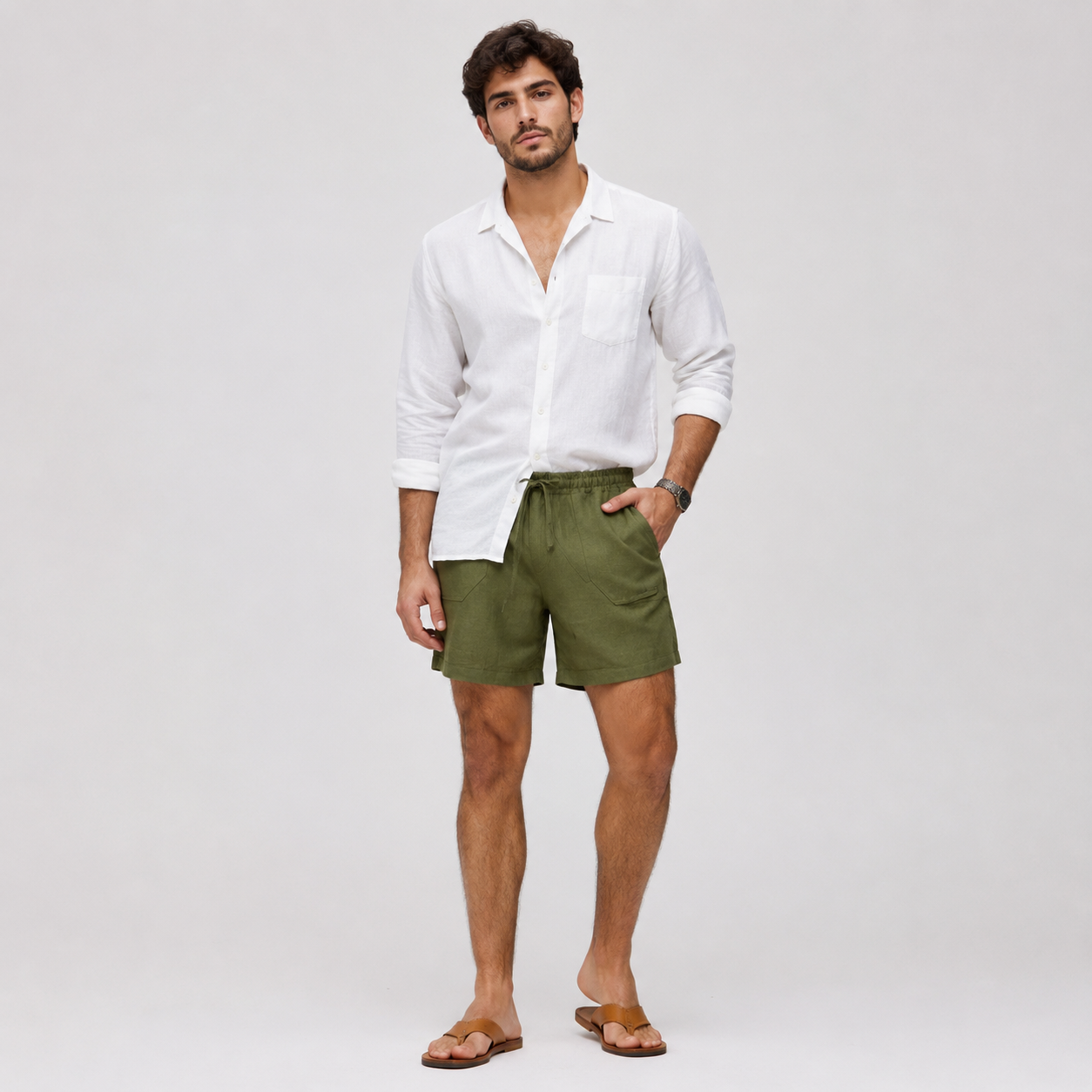 Men's Linen Shorts Elasticated Waist Casual Summer