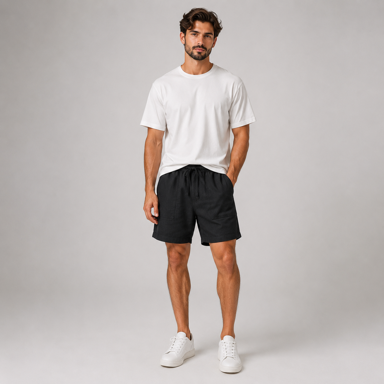 Men's Linen Shorts Elasticated Waist Casual Summer