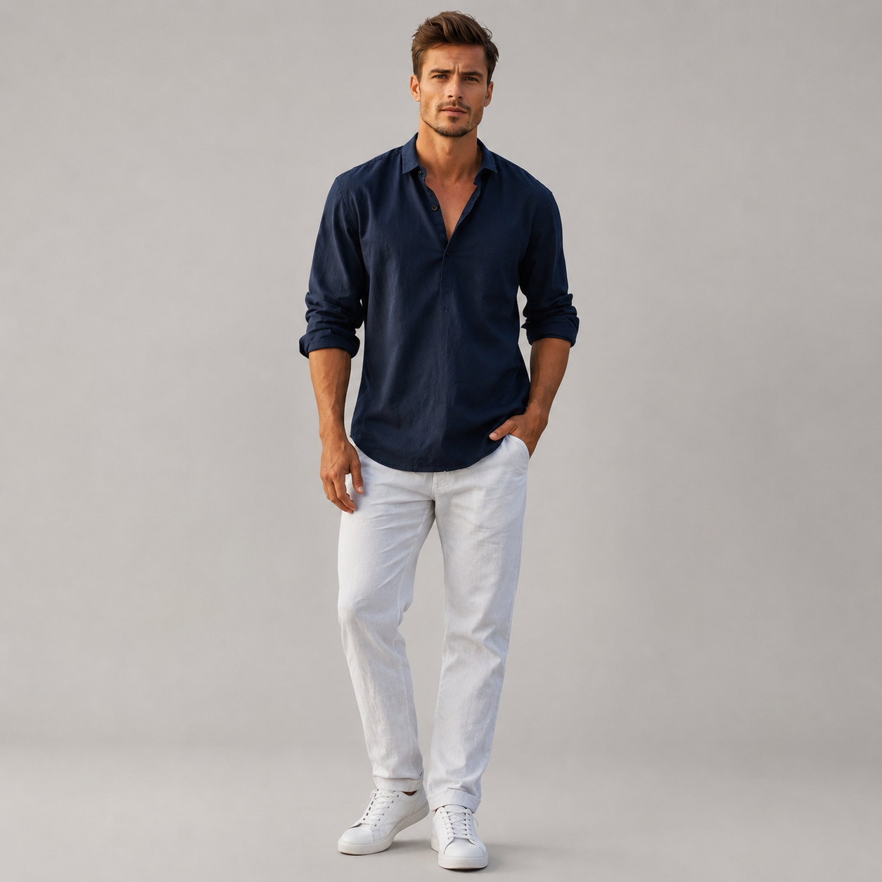 Men's Relaxed Linen Lightweight Button-Up Shirt