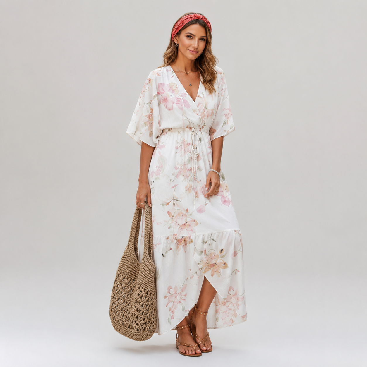 Women's Bohemian Floral Maxi Dress With V-Neck