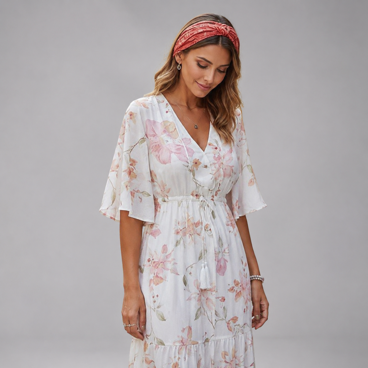 Women's Bohemian Floral Maxi Dress With V-Neck