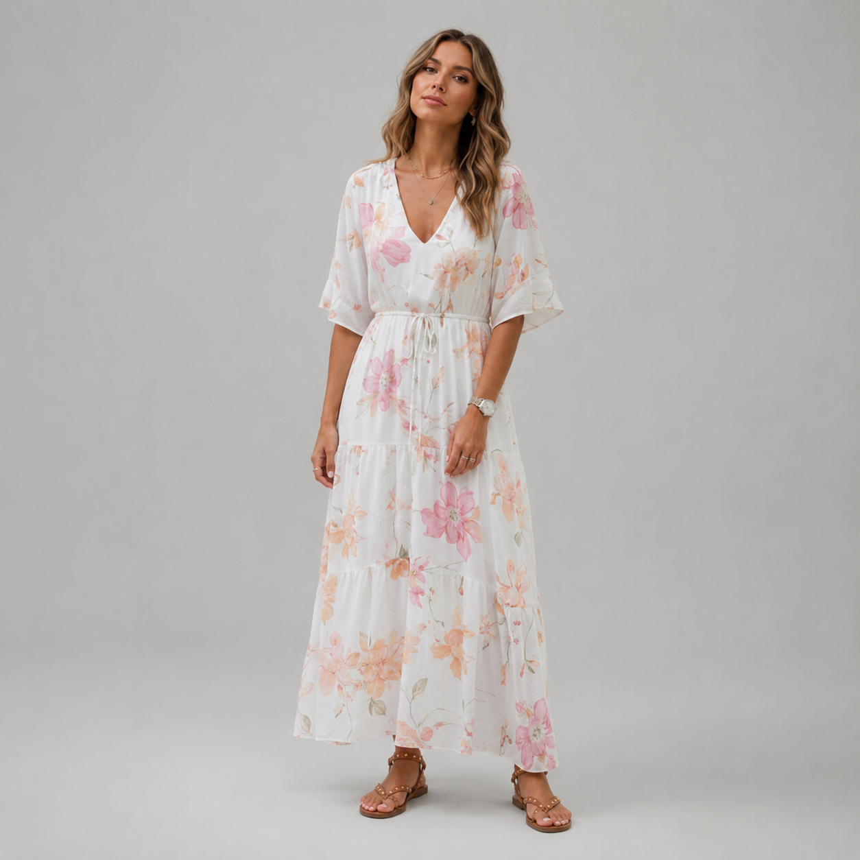 Women's Bohemian Floral Maxi Dress With V-Neck