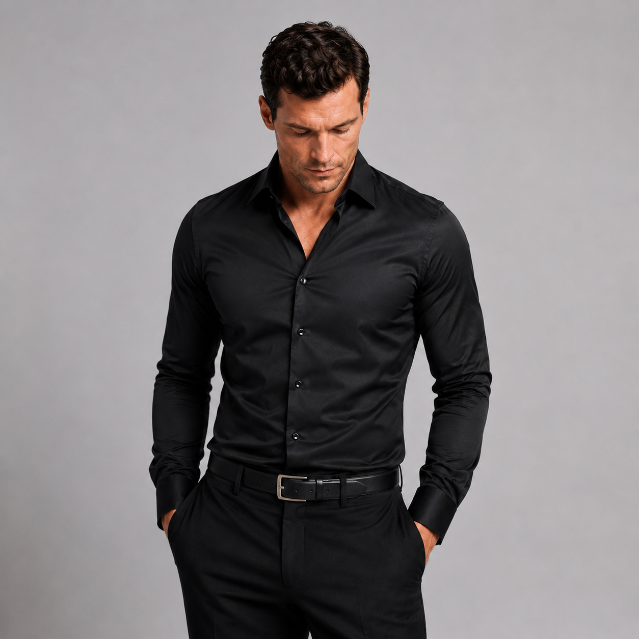 Men’s Slim Fit Satin Feel Stretch Shirt