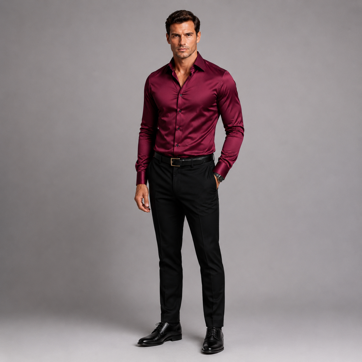 Men’s Slim Fit Satin Feel Stretch Shirt