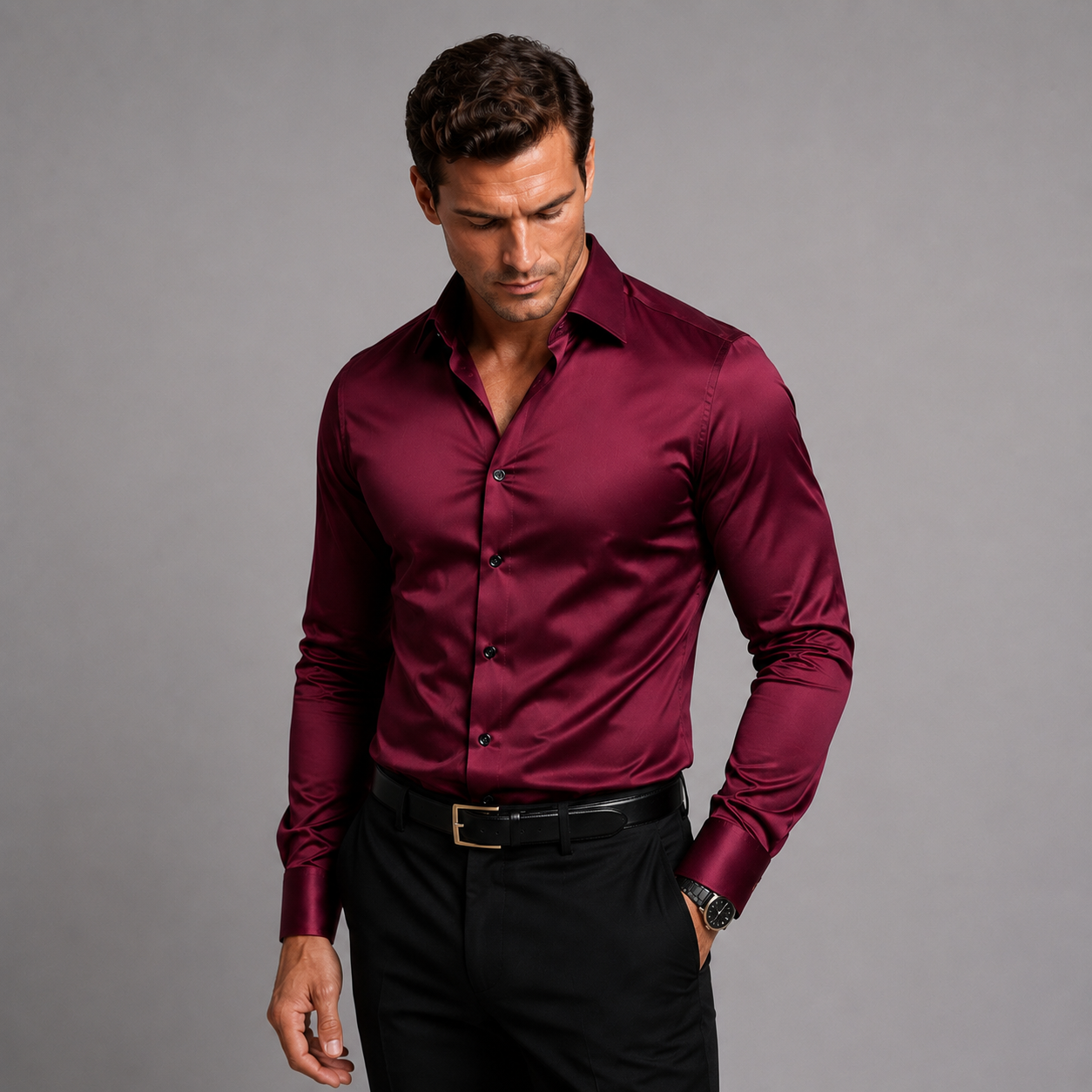 Men’s Slim Fit Satin Feel Stretch Shirt