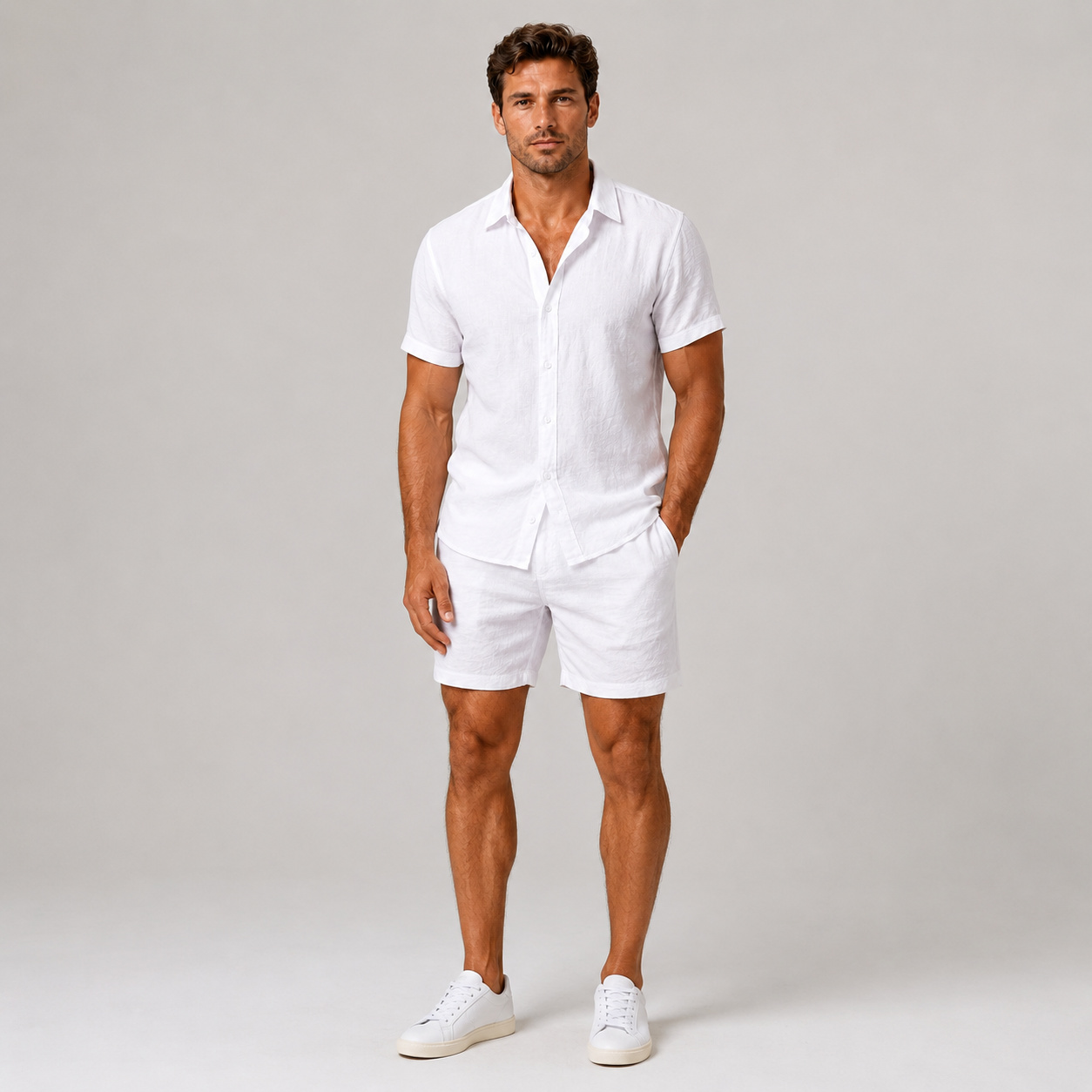 Men’s Linen Look Shirt & Shorts Co-Ord Set