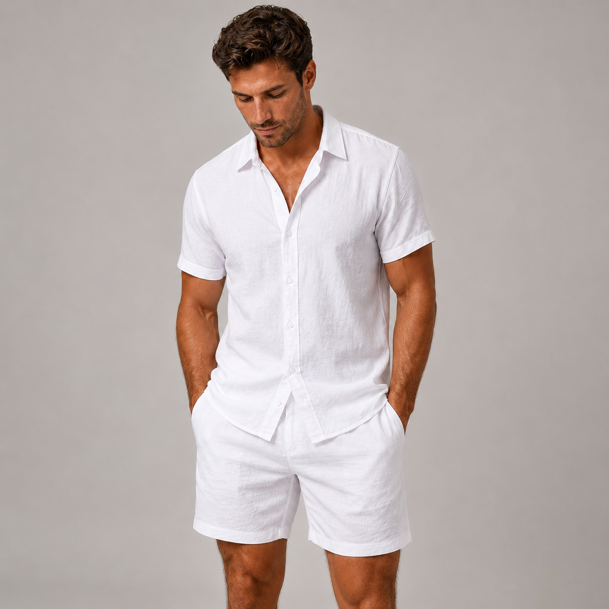 Men’s Linen Look Shirt & Shorts Co-Ord Set