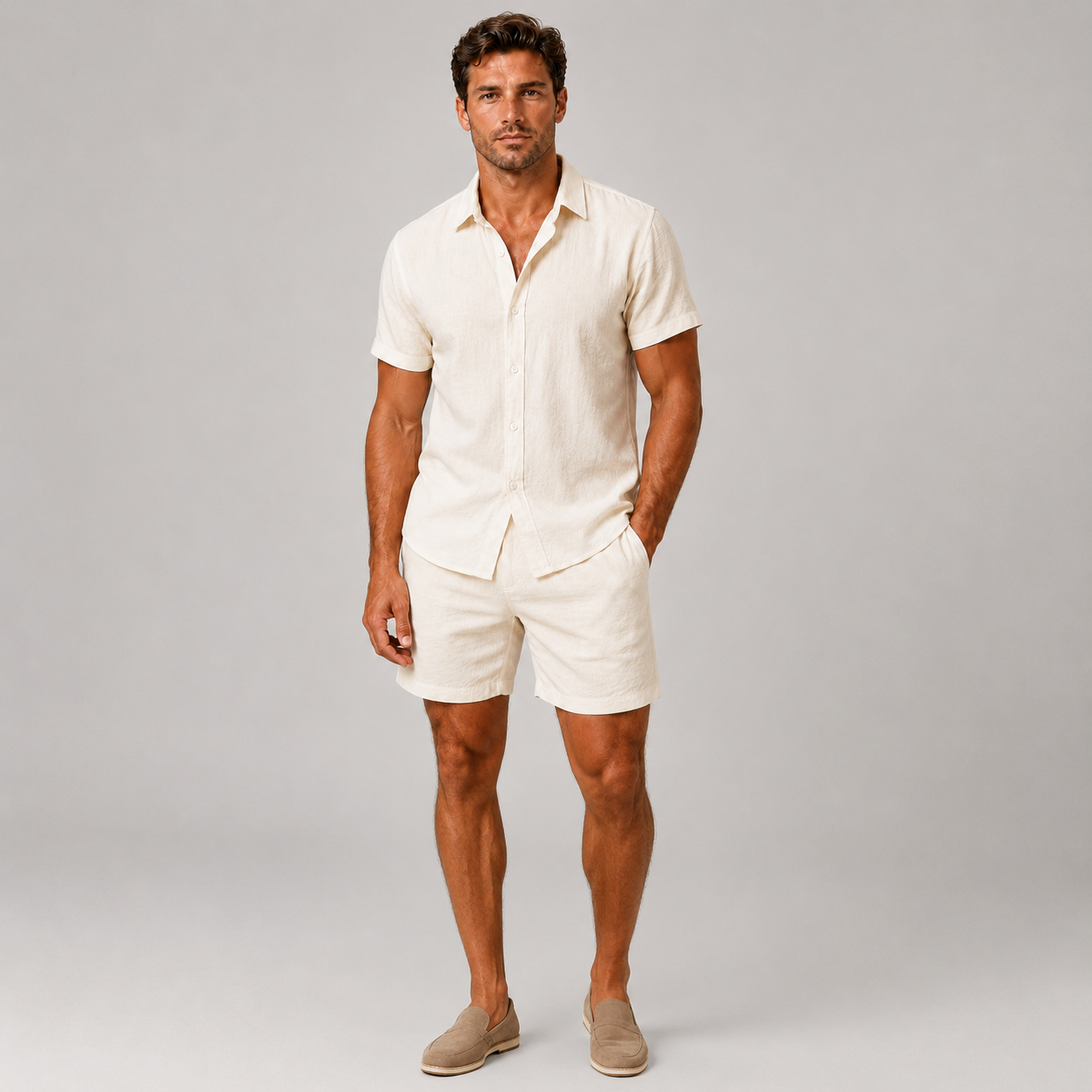 Men’s Linen Look Shirt & Shorts Co-Ord Set