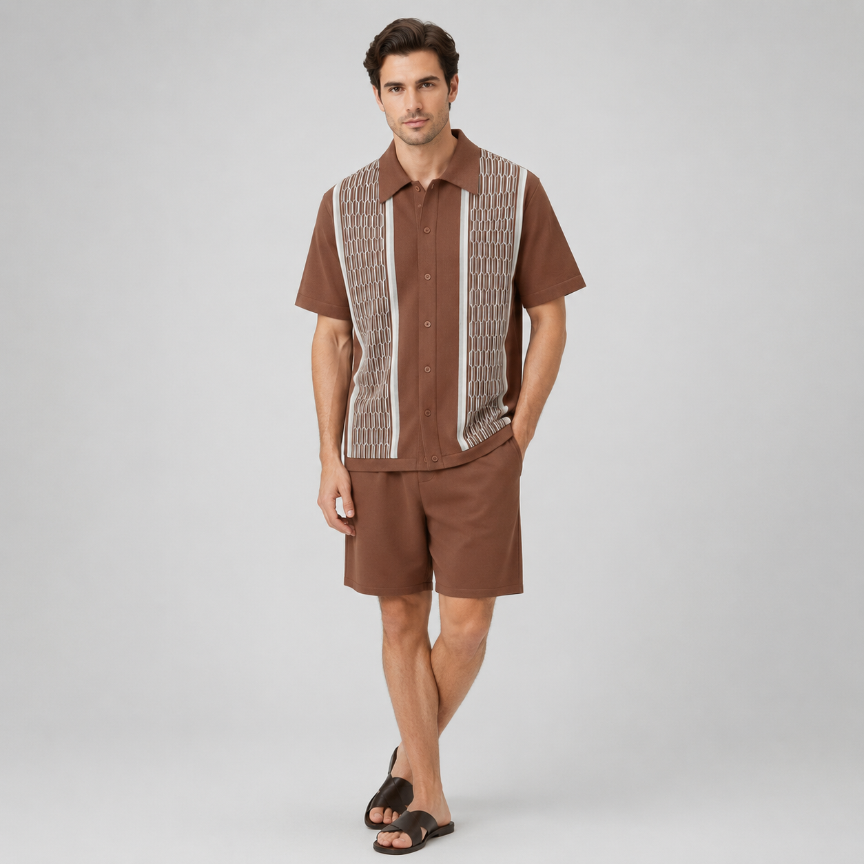 Men’s Textured Knit Shirt and Shorts Set