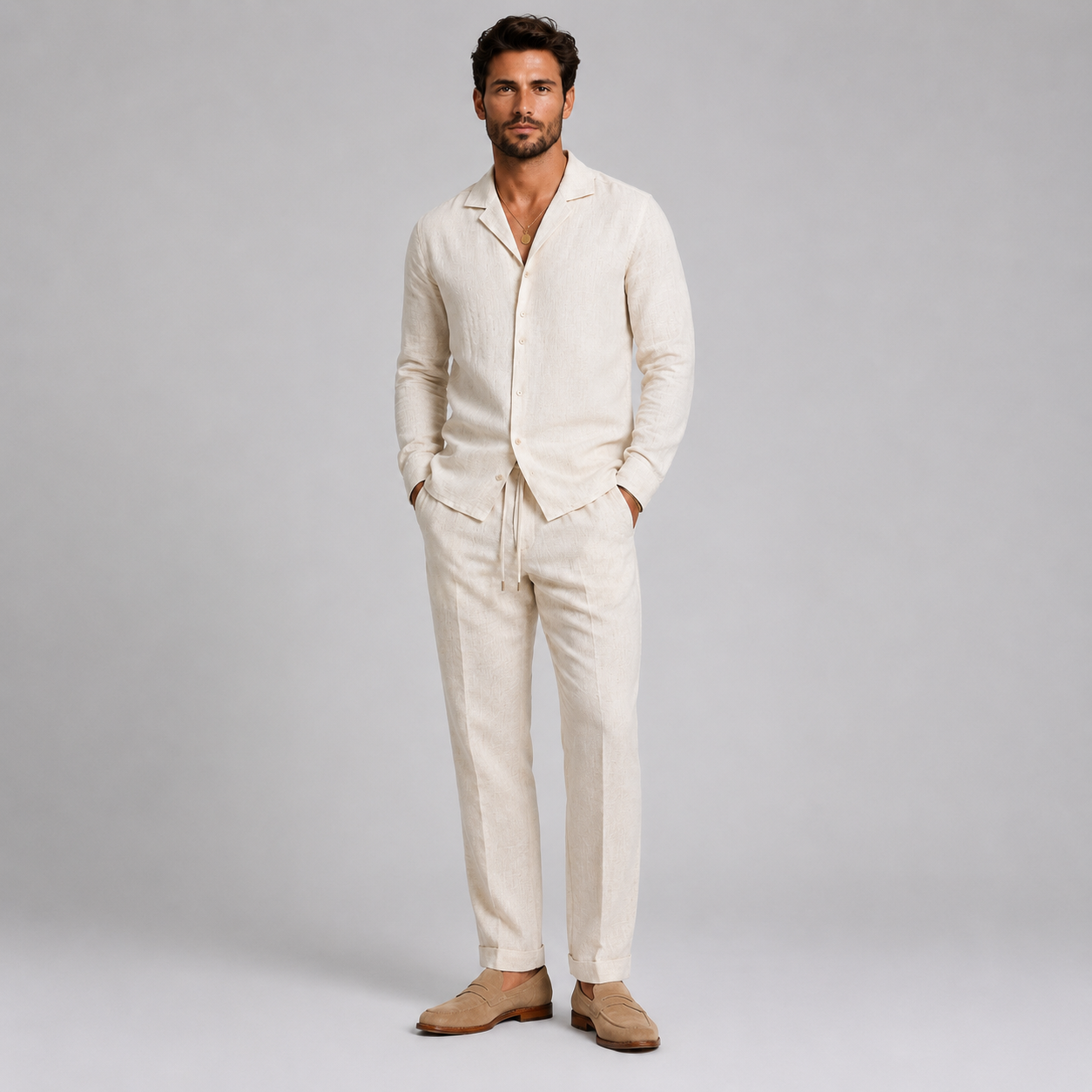 Men’s Linen Style Shirt & Trousers Set