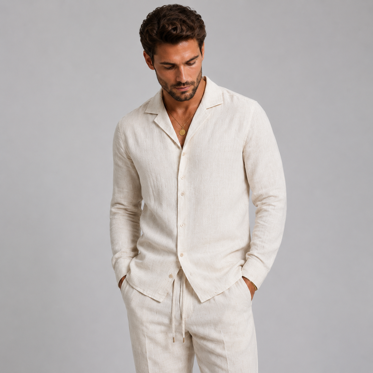 Men’s Linen Style Shirt & Trousers Set