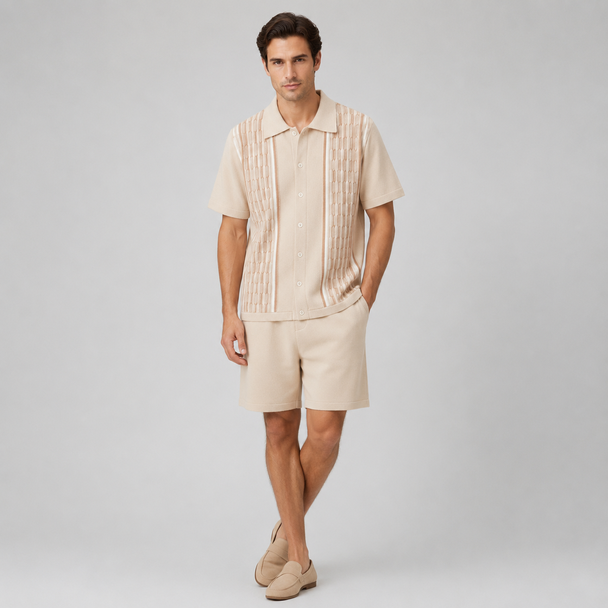 Men’s Textured Knit Shirt and Shorts Set