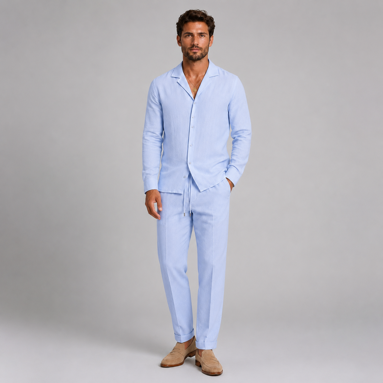 Men’s Linen Style Shirt & Trousers Set