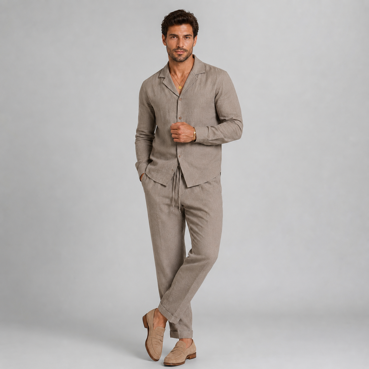 Men’s Linen Style Shirt & Trousers Set