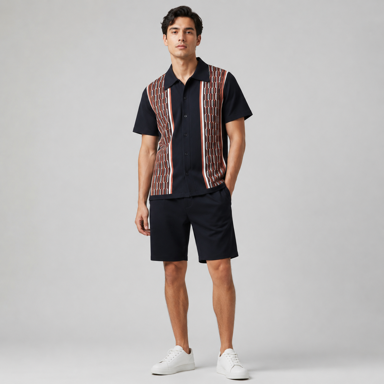 Men’s Textured Knit Shirt and Shorts Set