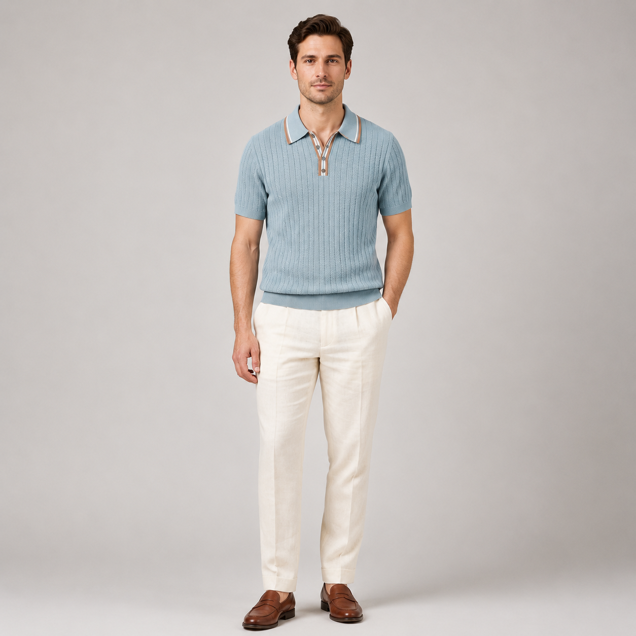 Men’s Stylish Textured Knit Polo Shirt