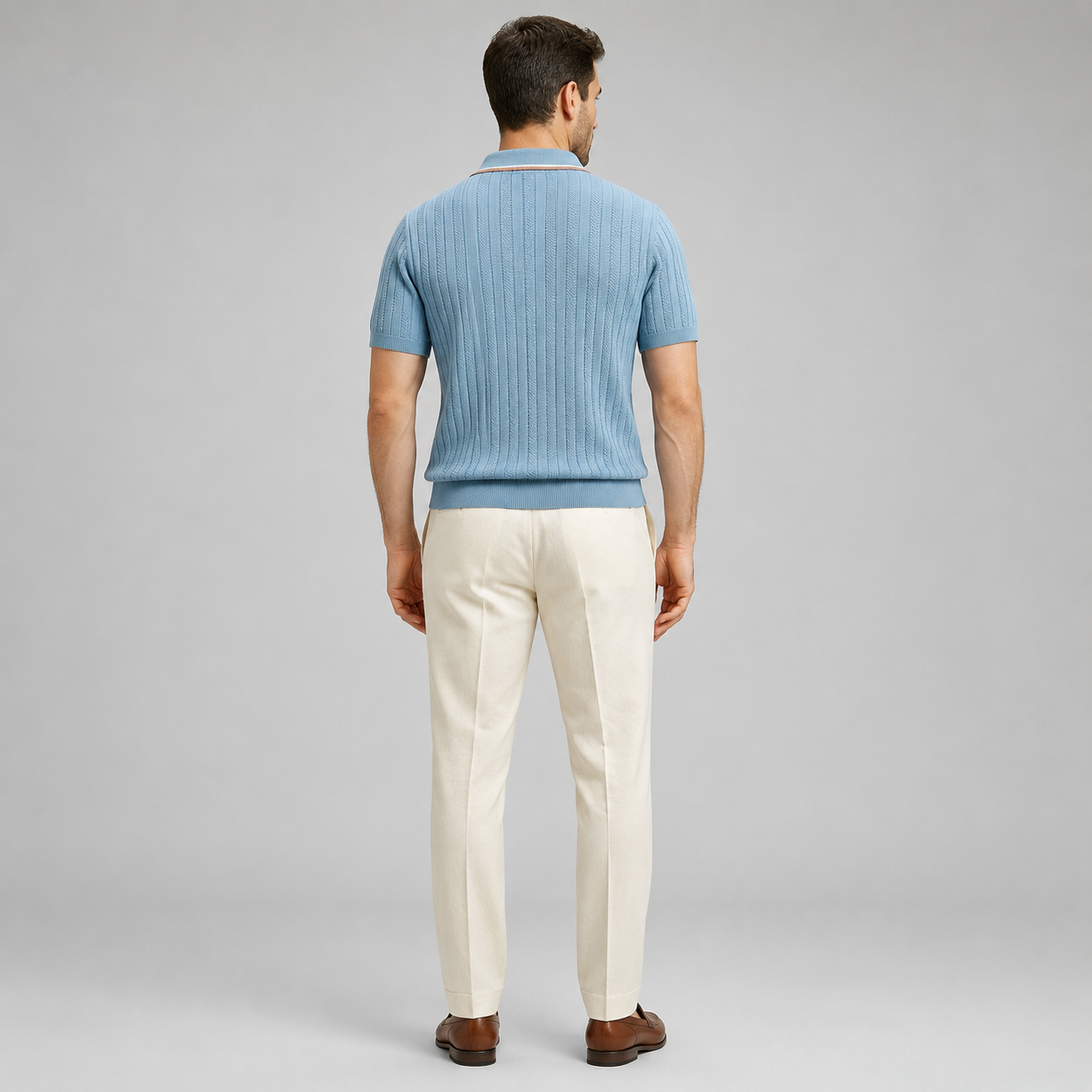 Men’s Stylish Textured Knit Polo Shirt