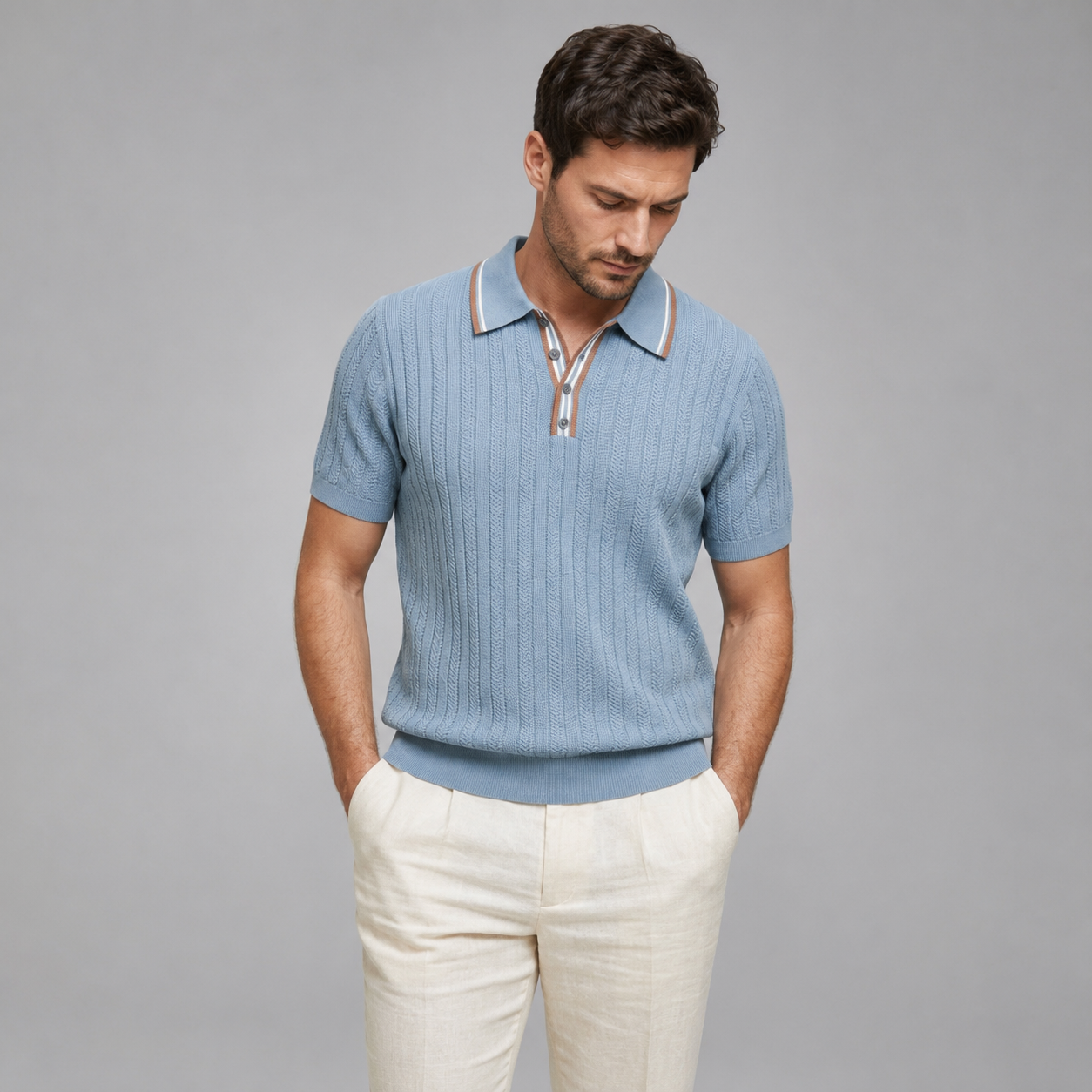 Men’s Stylish Textured Knit Polo Shirt