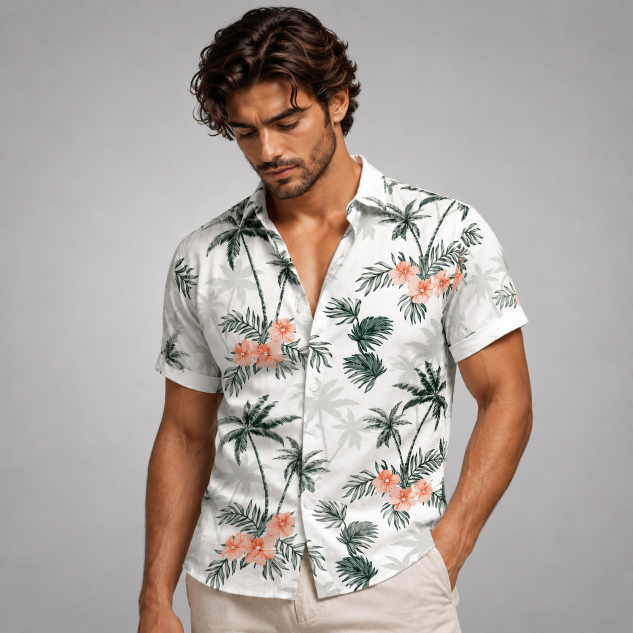 Men’s Palm Tree Print Short Sleeve Shirt