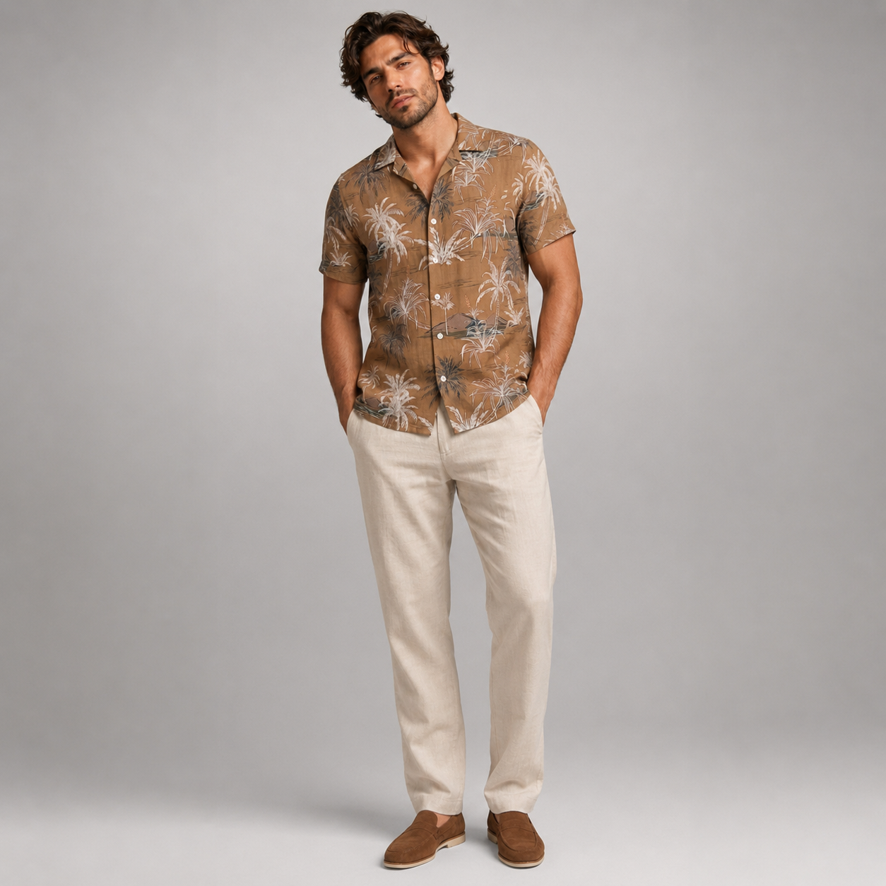 Men’s Palm Tree Print Short Sleeve Shirt