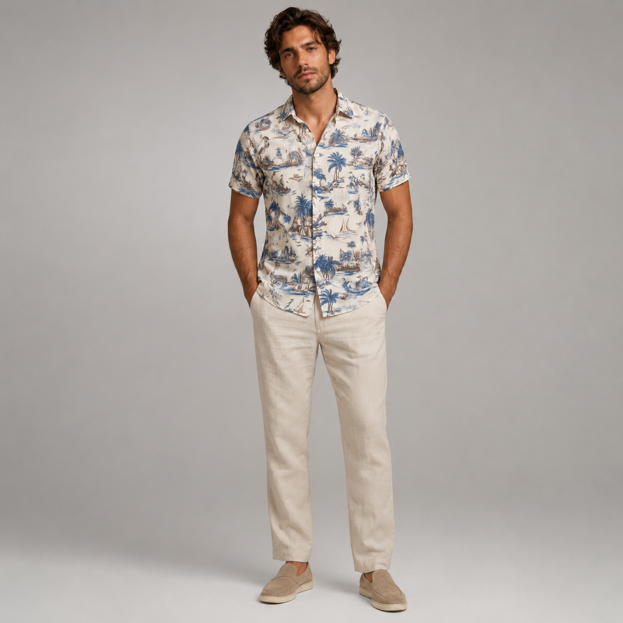Men’s Palm Tree Print Short Sleeve Shirt
