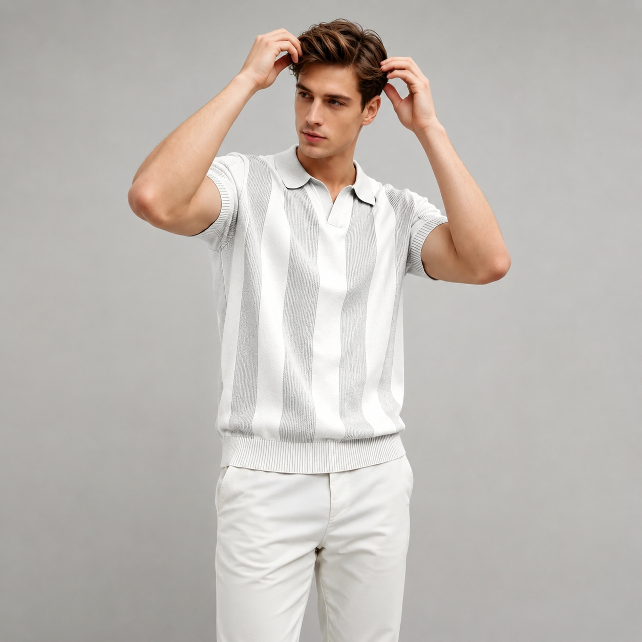 Men’s Vertical Striped Knit Polo Shirt