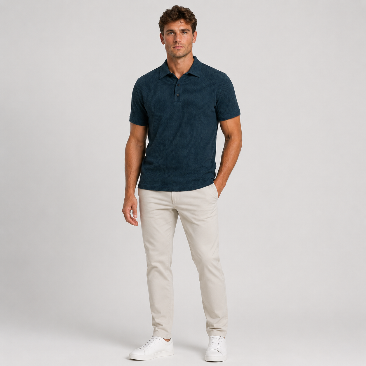 Men’s Textured Knit Polo Shirt