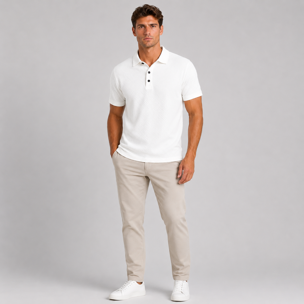 Men’s Textured Knit Polo Shirt