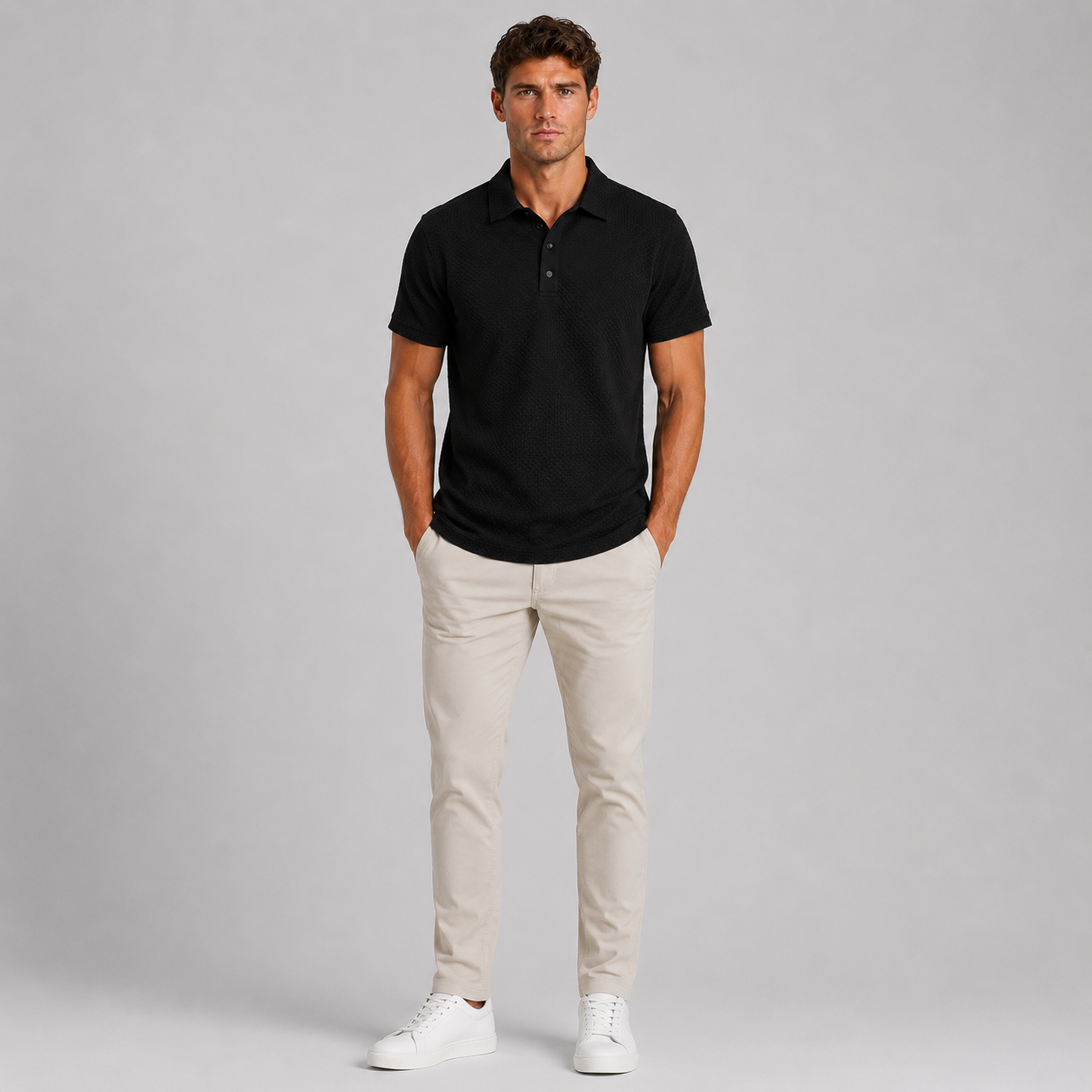 Men’s Textured Knit Polo Shirt