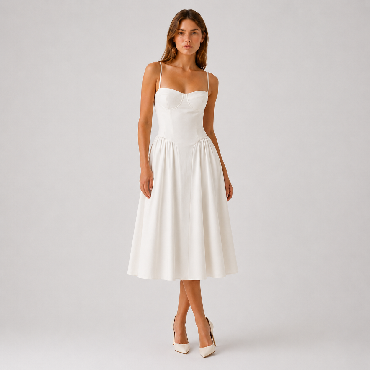 Women's Corset Midi Dress With Sweetheart Neck