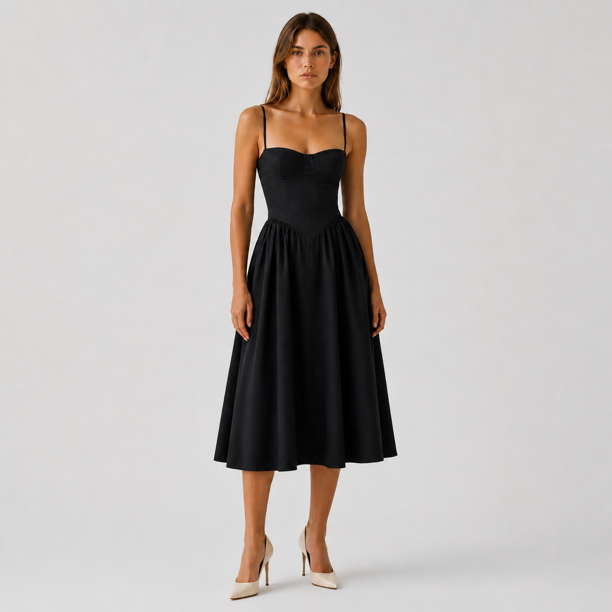 Women's Corset Midi Dress With Sweetheart Neck
