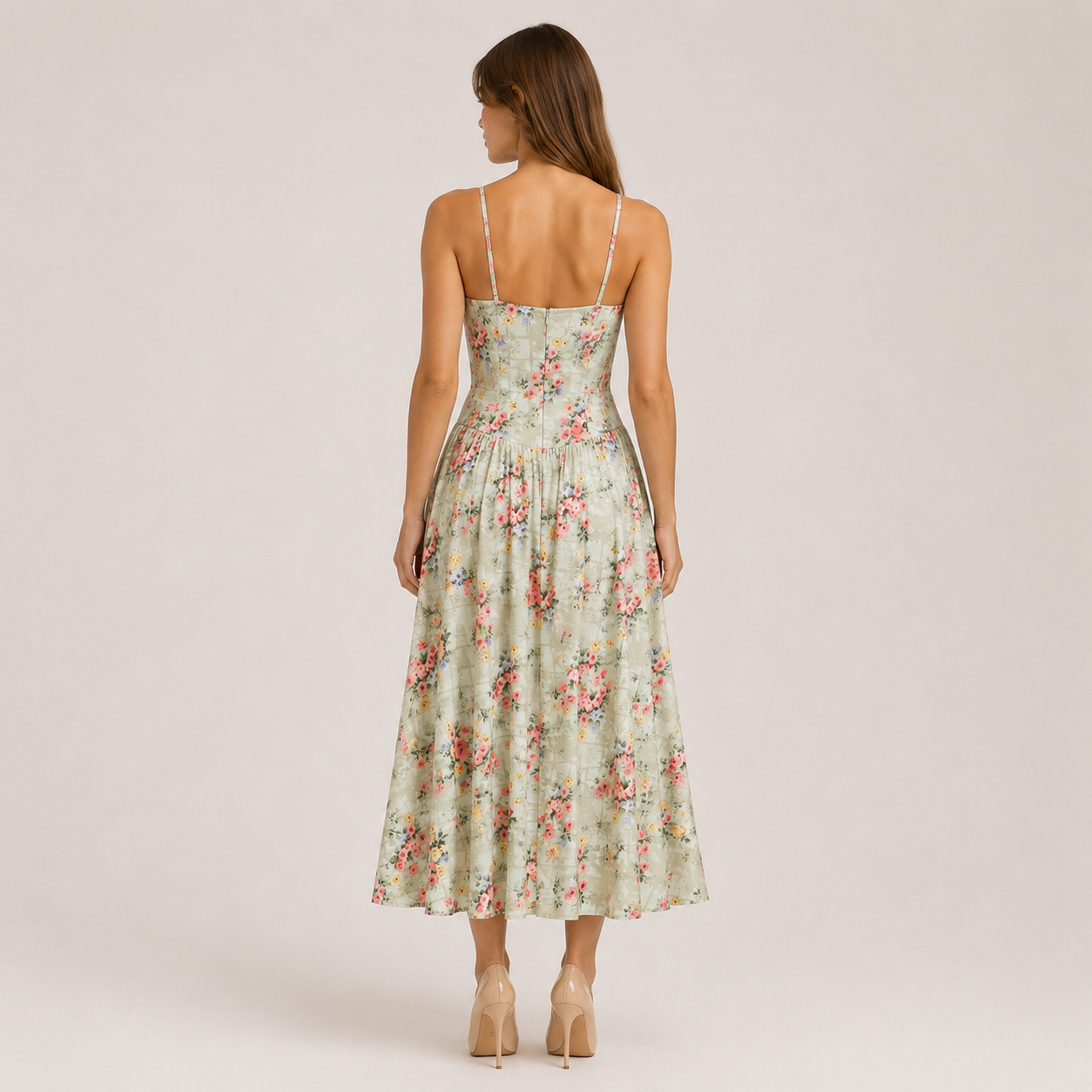 Women's Corset Midi Dress With Sweetheart Neck