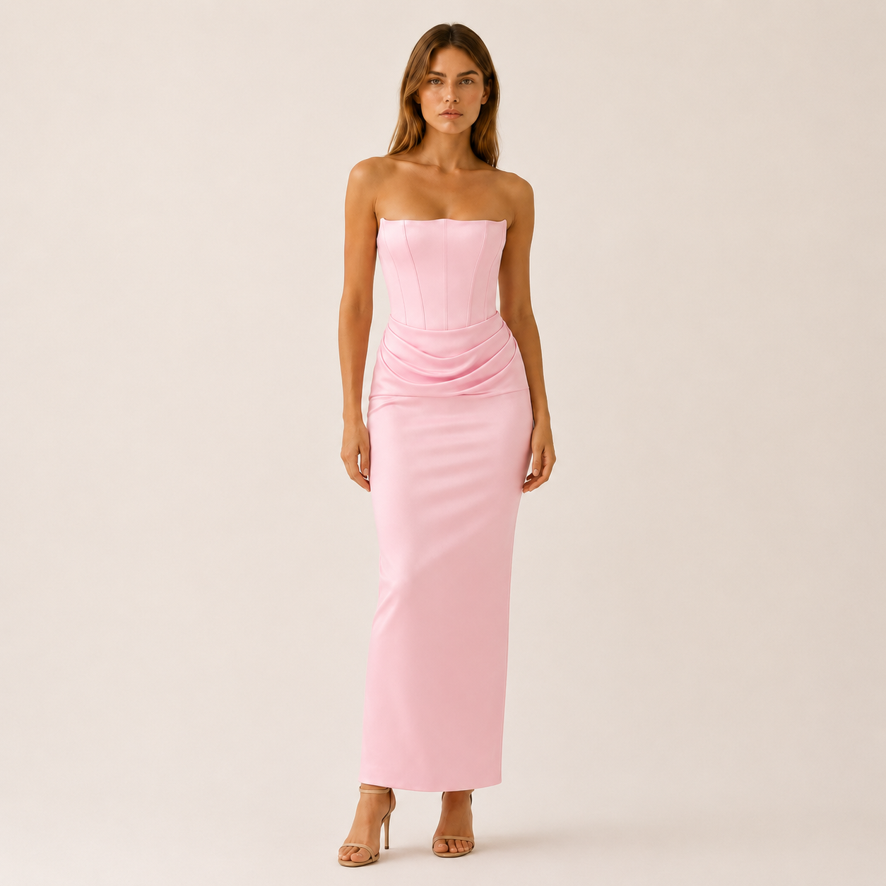Women's Strapless Maxi Dress With Draped Waist