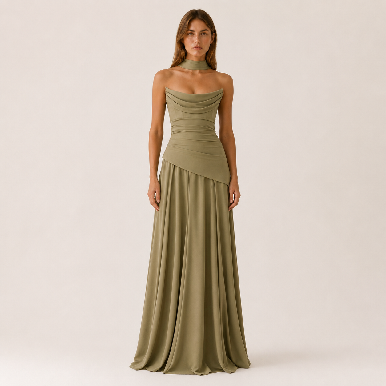 Women's Strapless Maxi Dress With Drape Detail