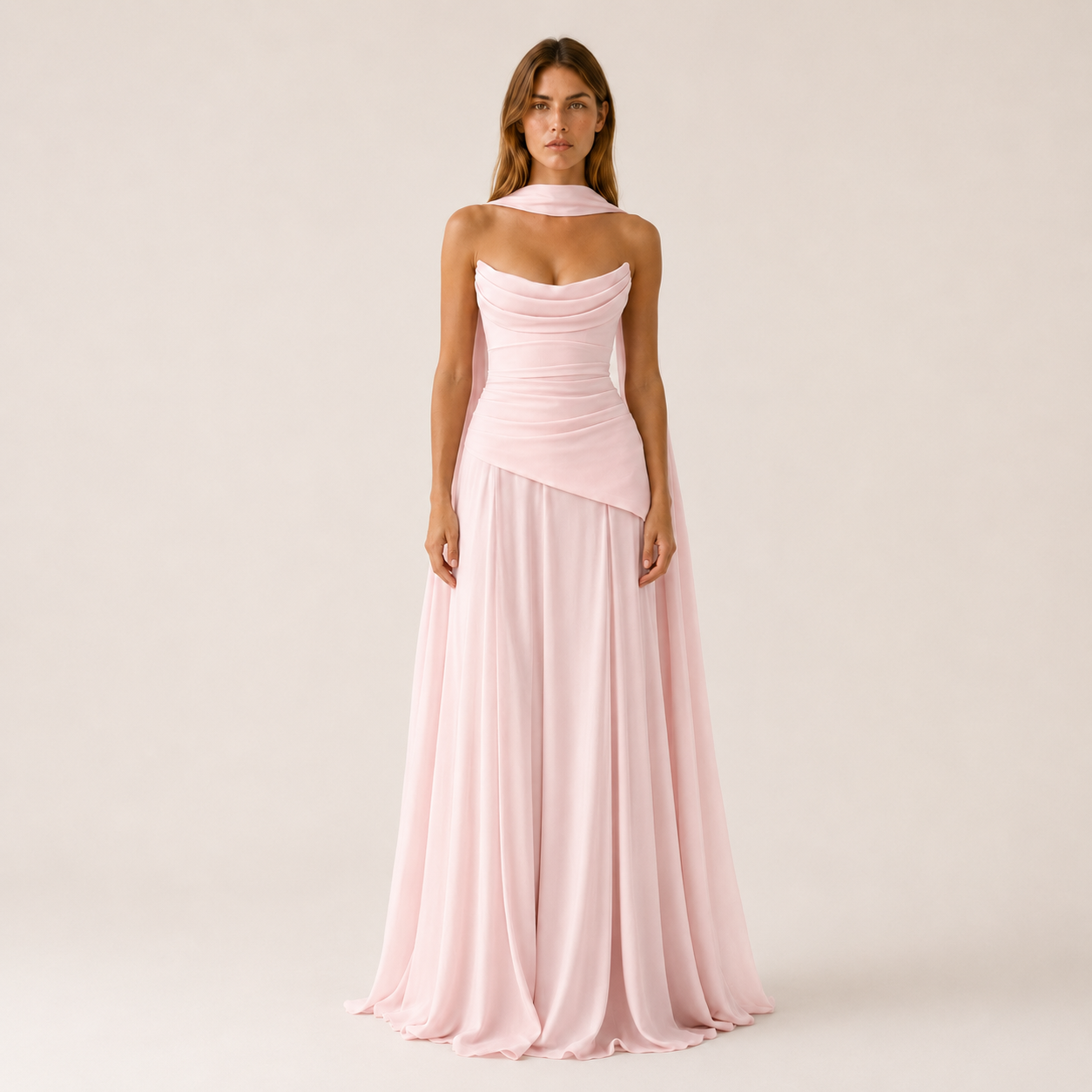 Women's Strapless Maxi Dress With Drape Detail