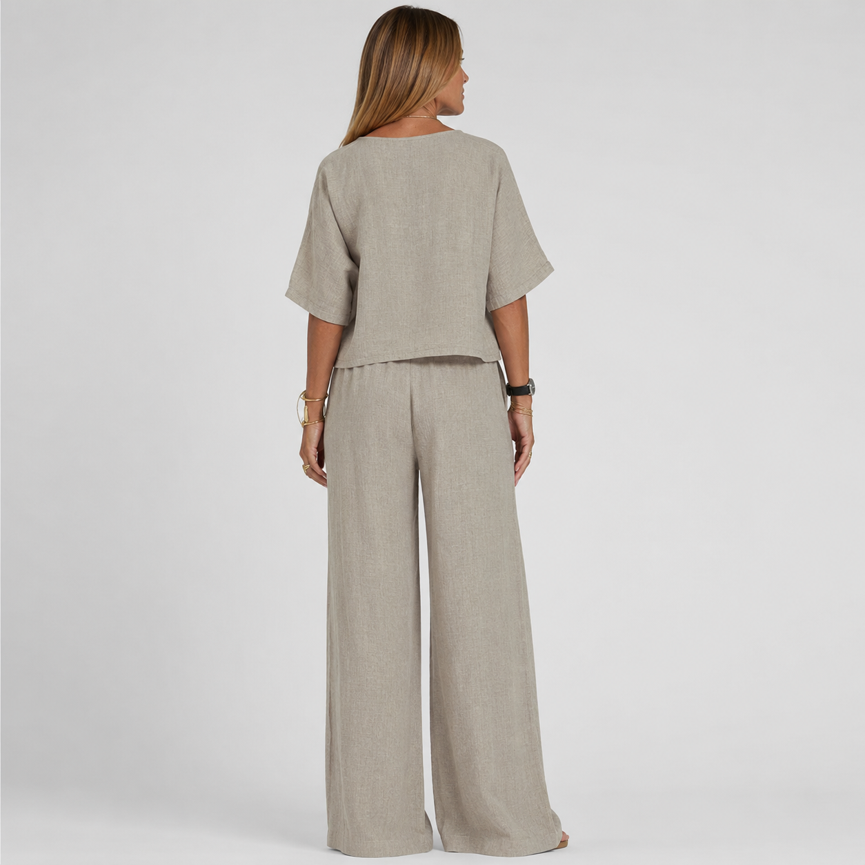 Women's Relaxed Linen Blouse Wide-Leg Trouser Set
