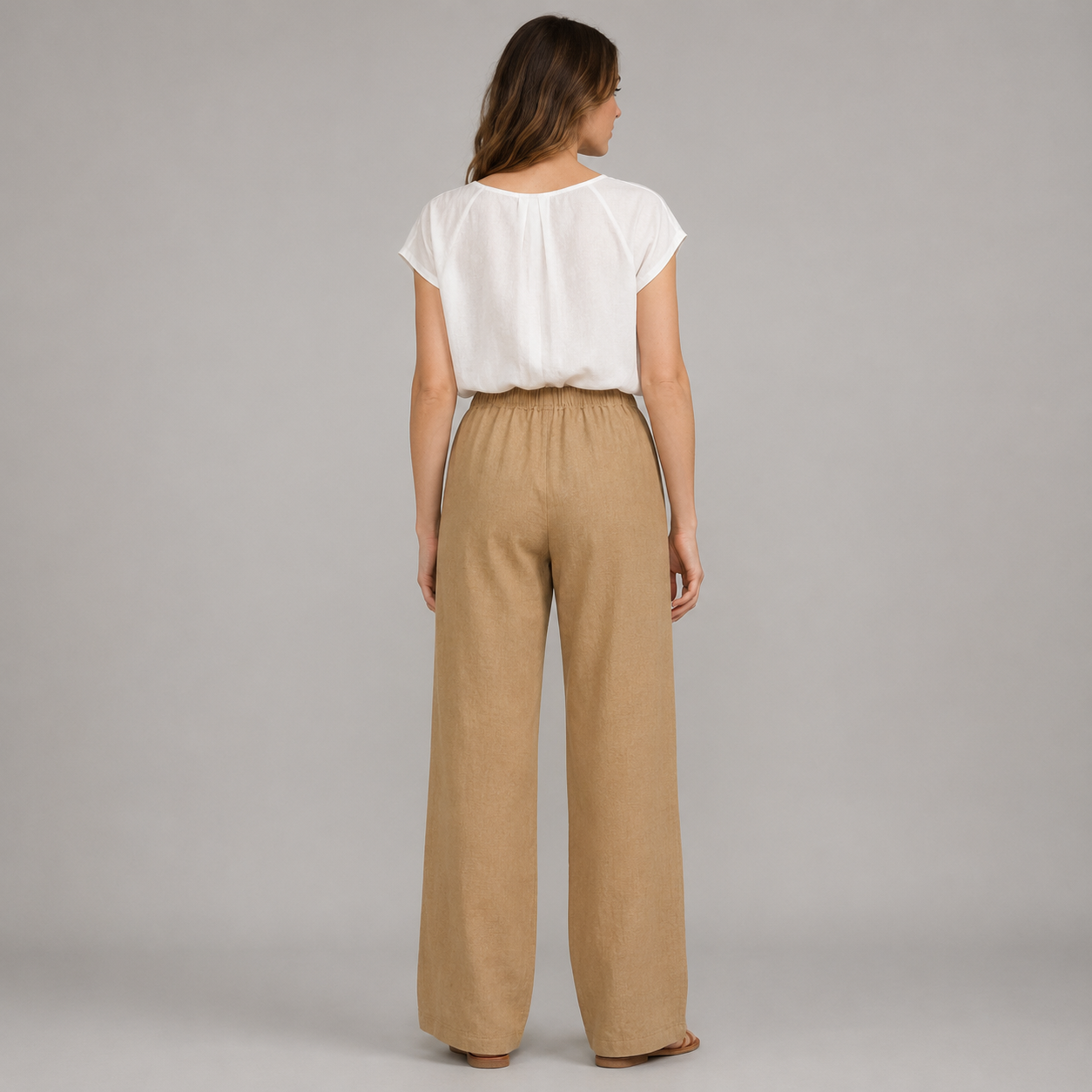 Women's Relaxed Linen Drawstring Wide Leg Trousers