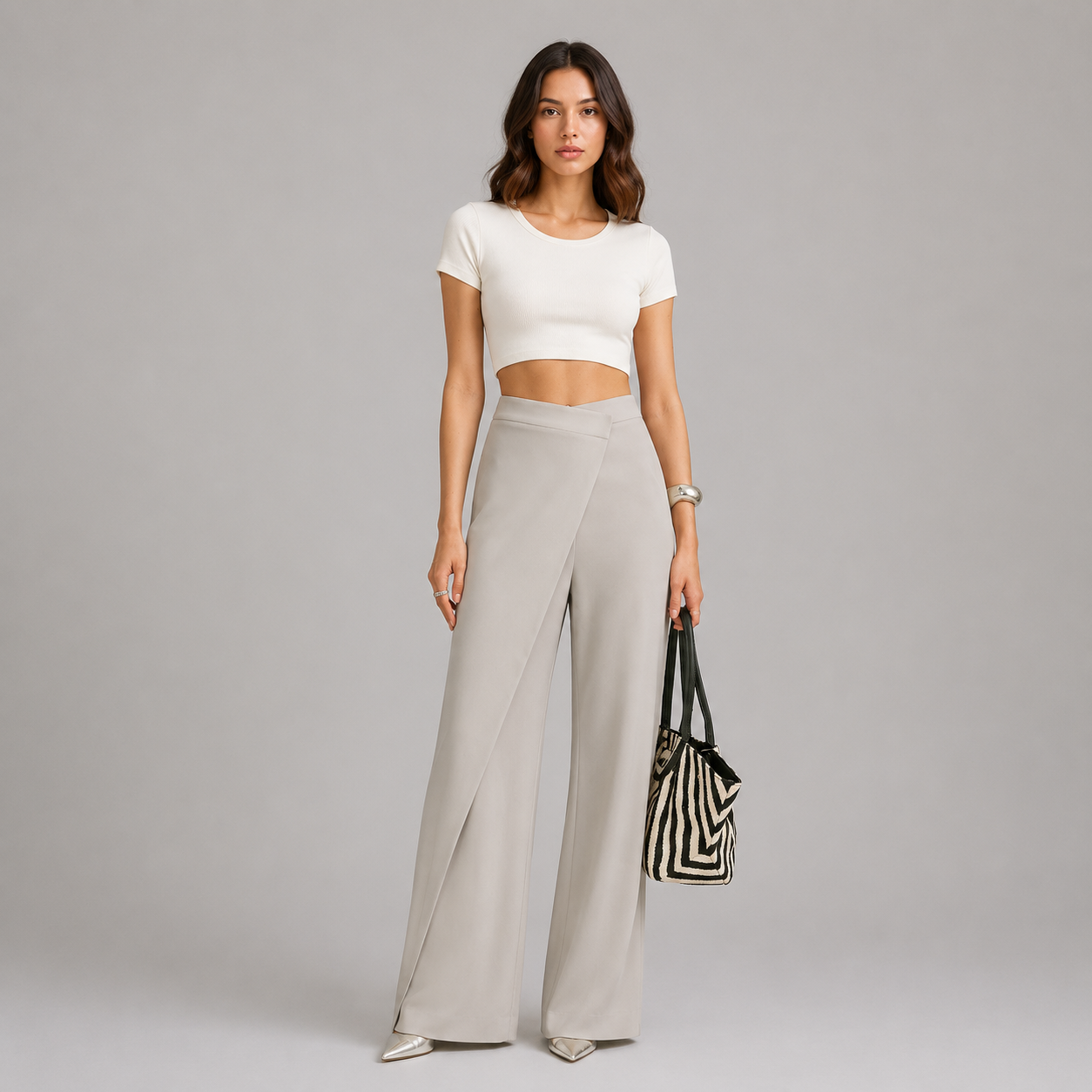 Women's High-Waist Asymmetric Wrap Wide Leg Trousers