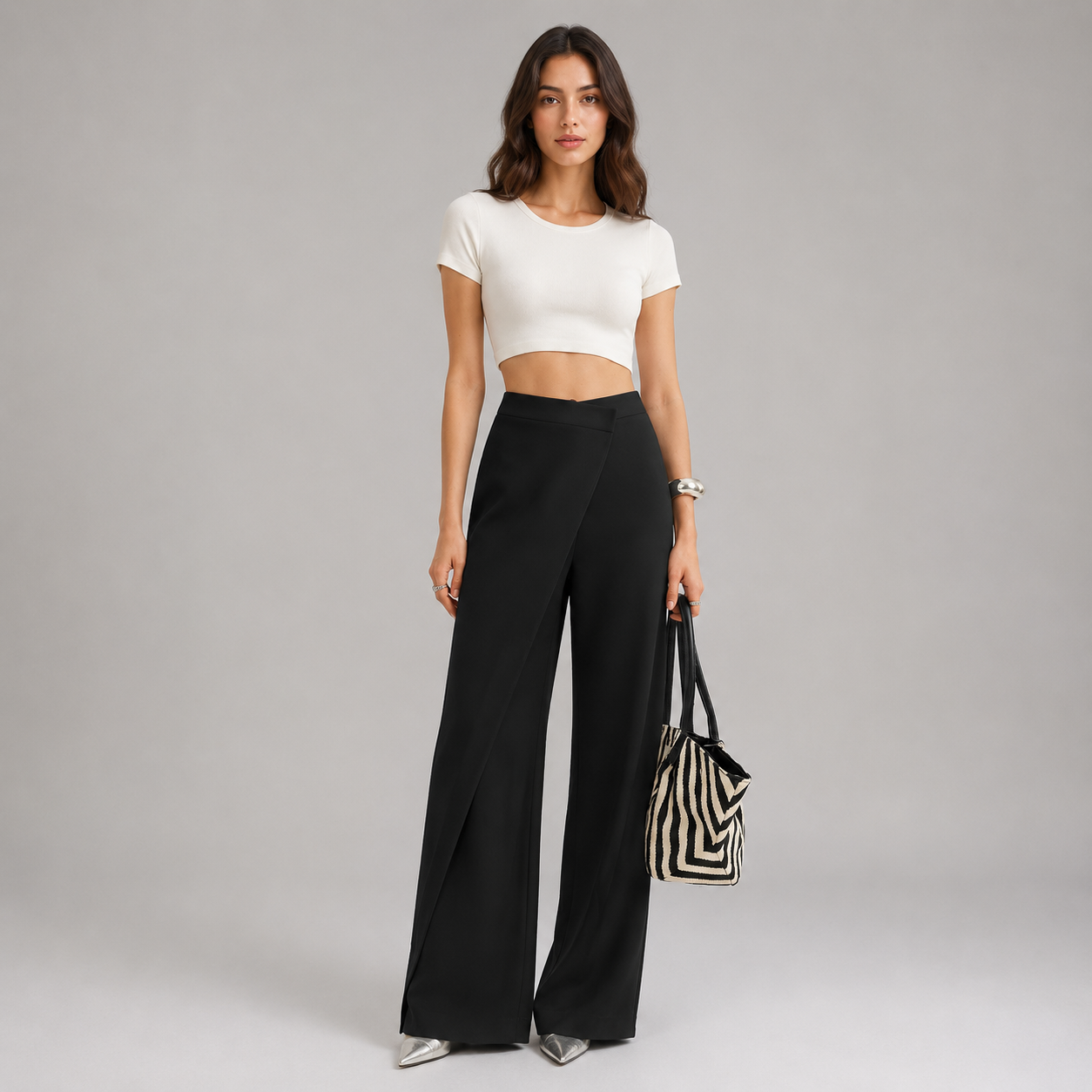 Women's High-Waist Asymmetric Wrap Wide Leg Trousers