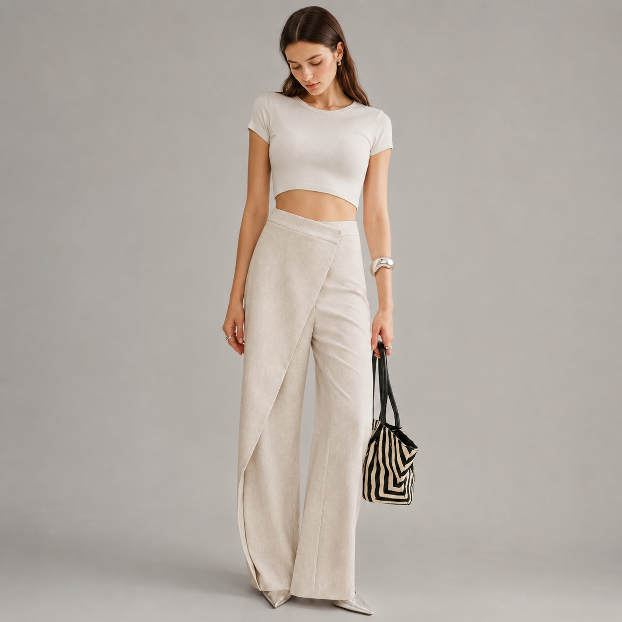 Women's High-Waist Asymmetric Wrap Wide Leg Trousers