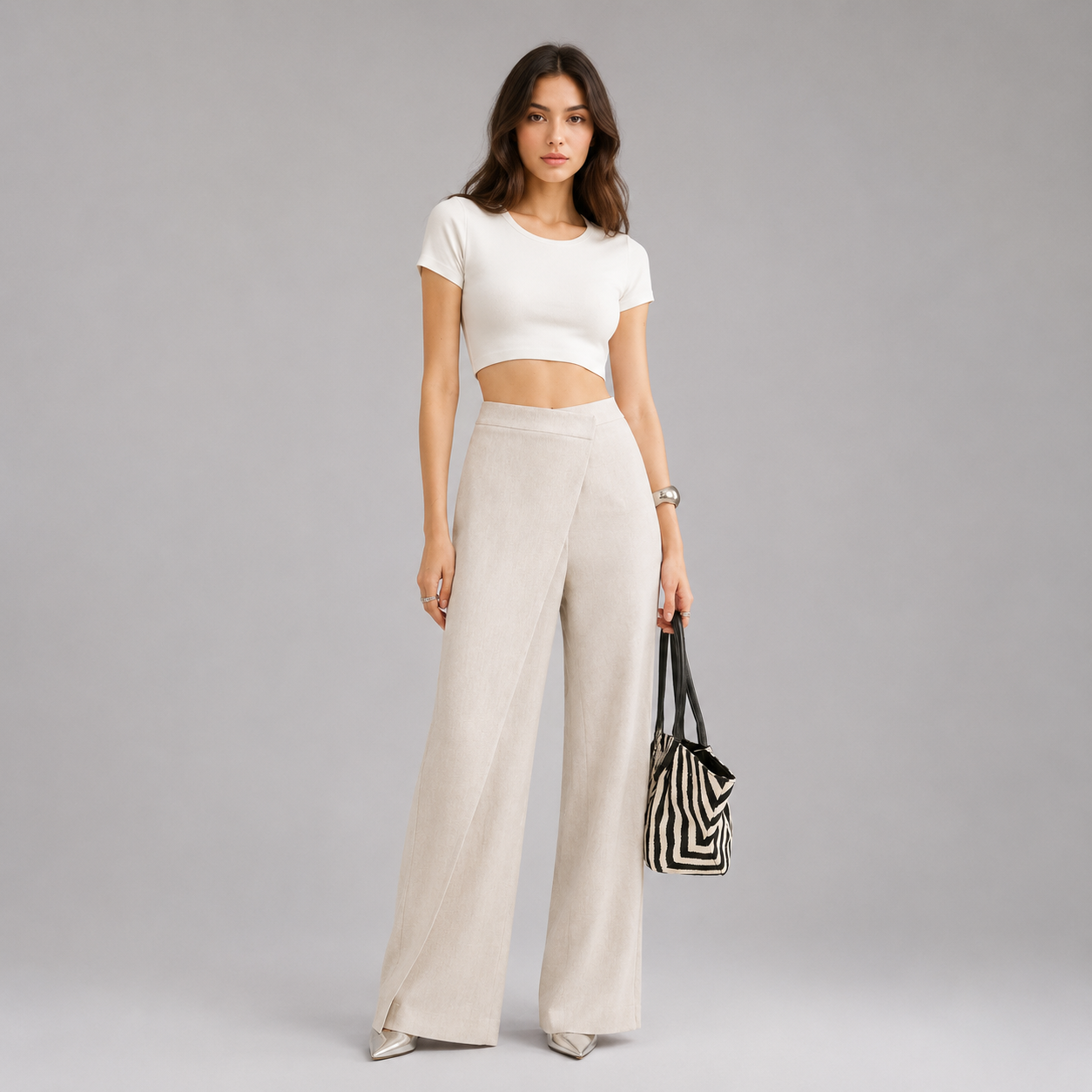 Women's High-Waist Asymmetric Wrap Wide Leg Trousers
