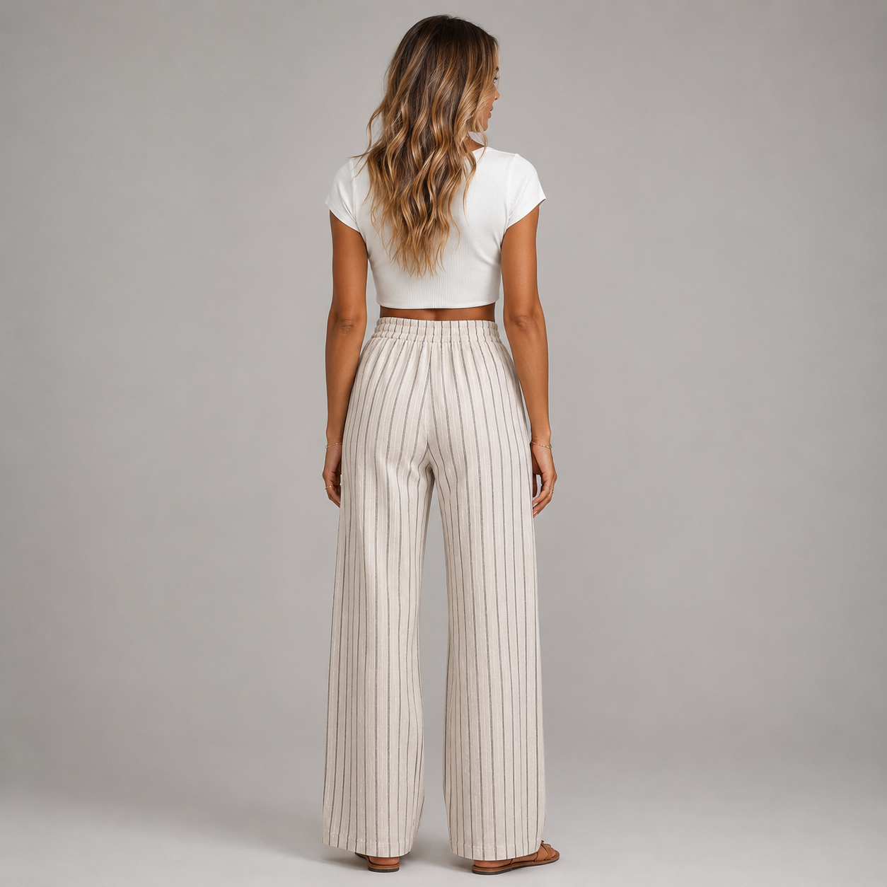 Women's Striped Wide Leg Linen Trousers