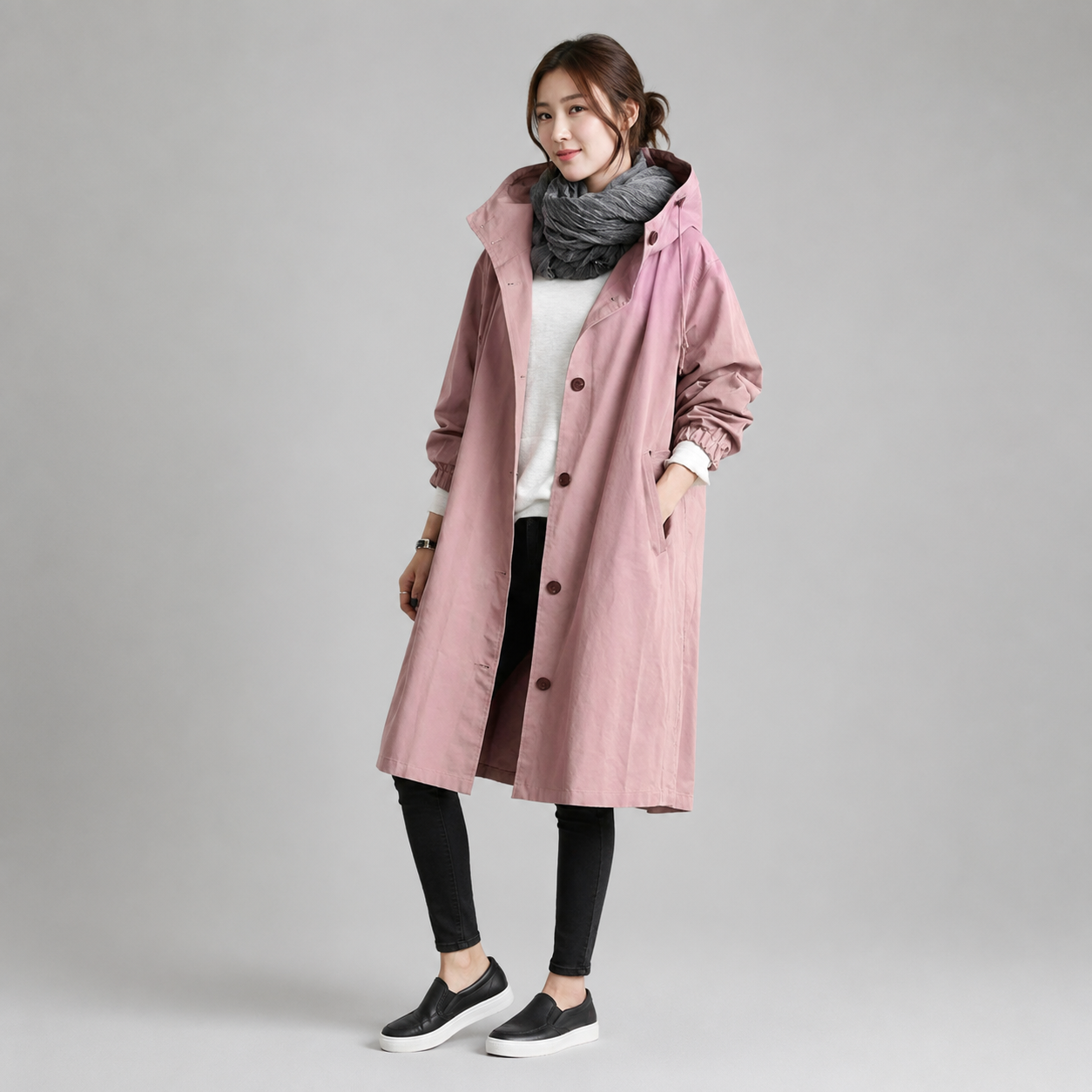 Women's Hooded Waterproof Relaxed-Fit Long Trench Coat