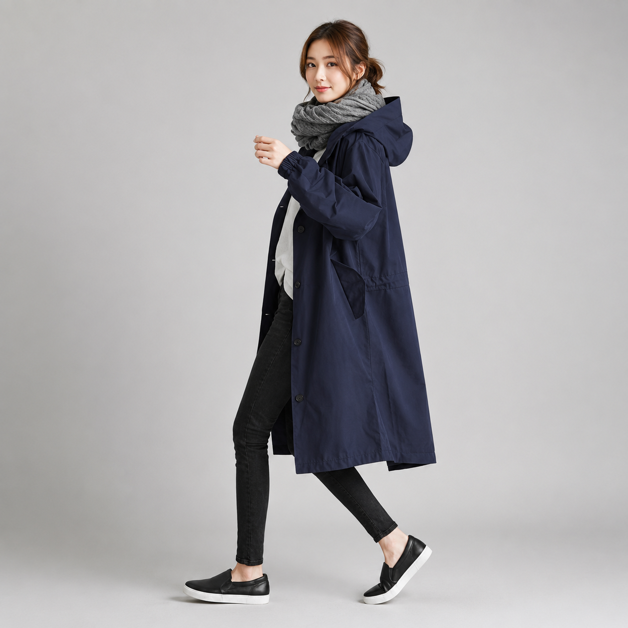 Women's Hooded Waterproof Relaxed-Fit Long Trench Coat