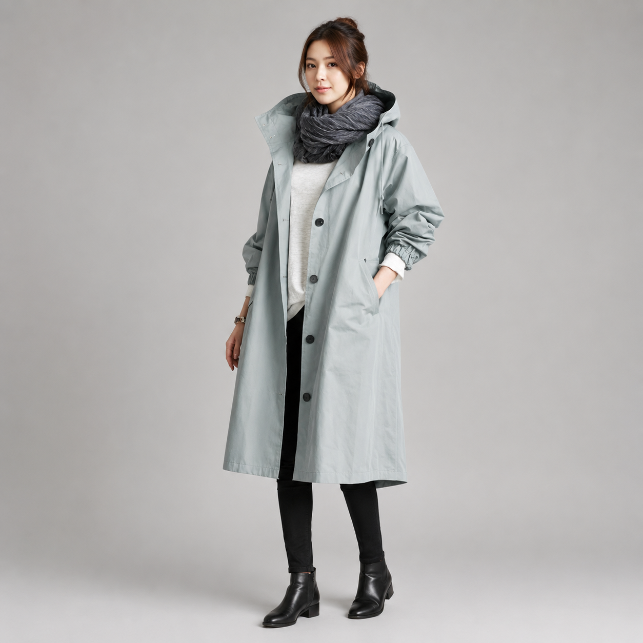 Women's Hooded Waterproof Relaxed-Fit Long Trench Coat
