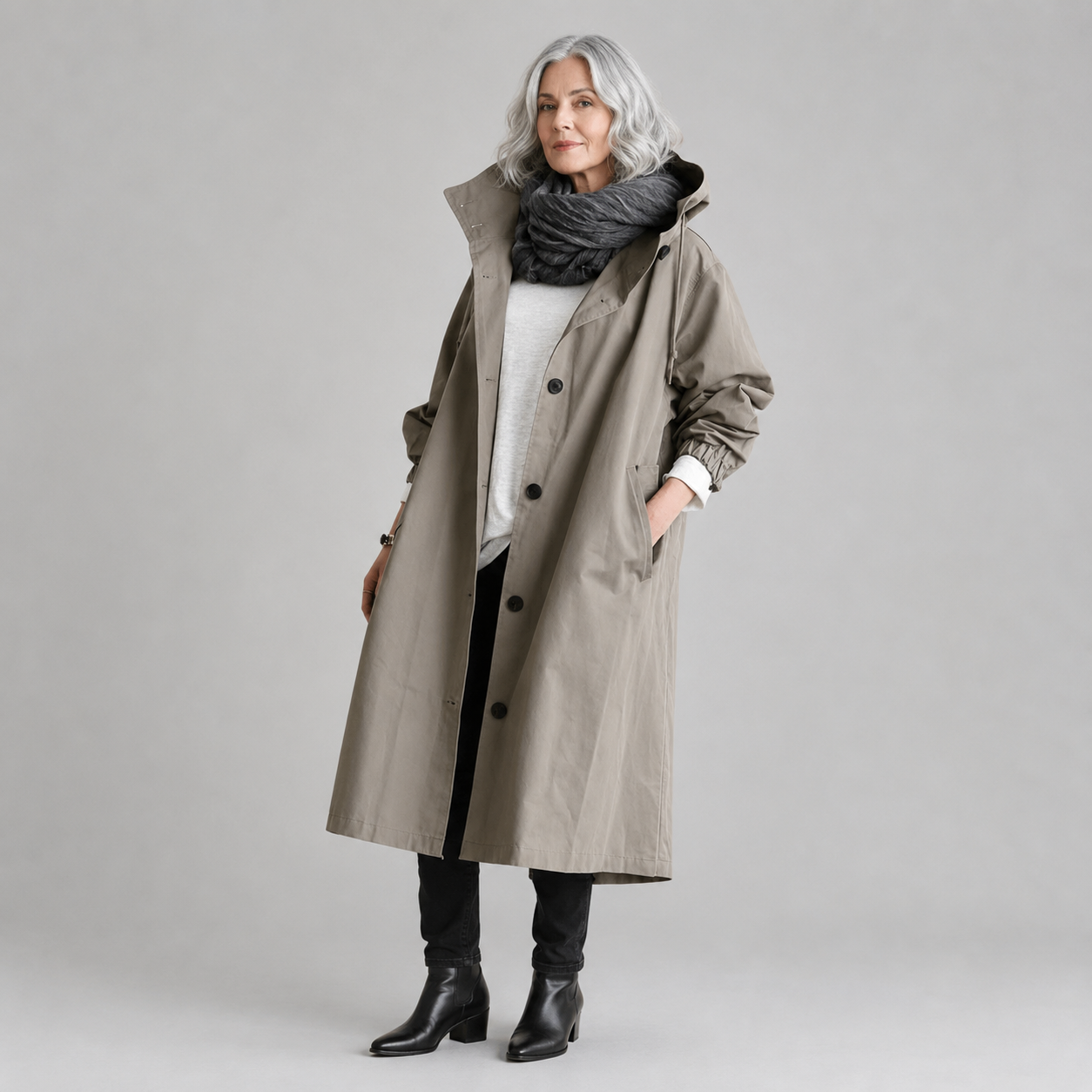 Women's Hooded Waterproof Relaxed-Fit Long Trench Coat