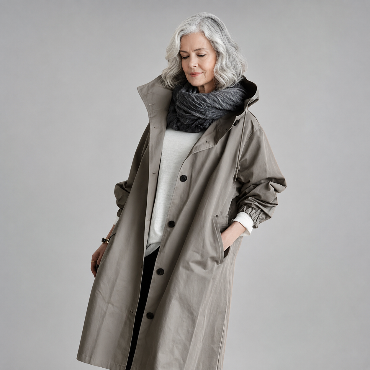 Women's Hooded Waterproof Relaxed-Fit Long Trench Coat