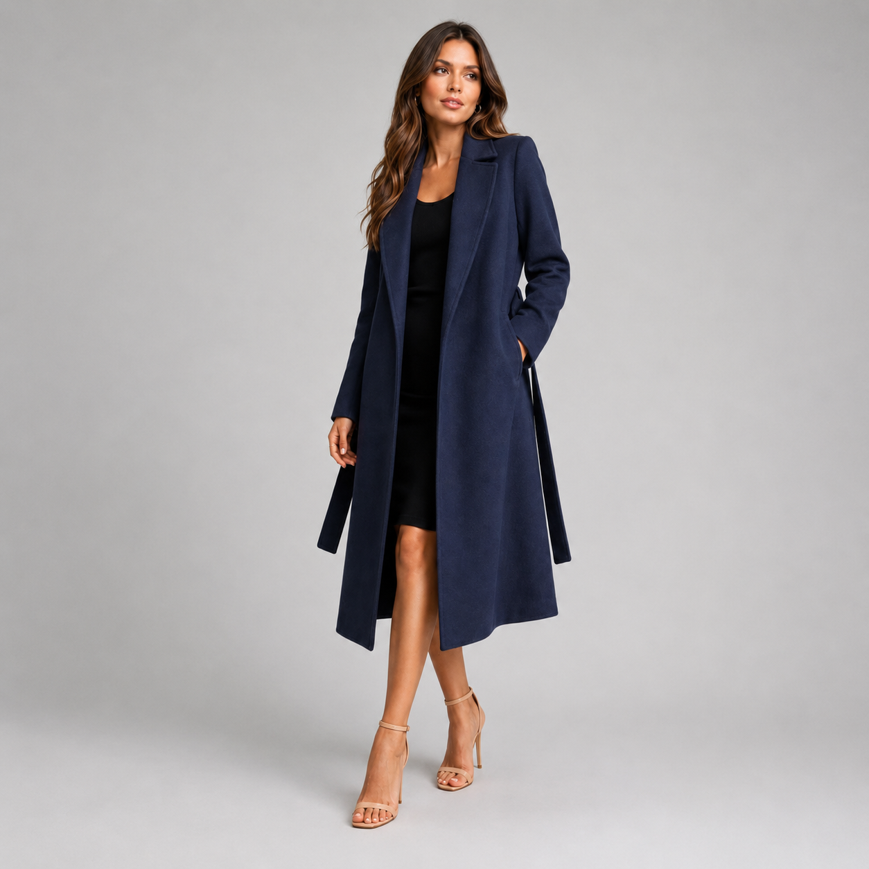 Women's Belted Wool-Blend Long-Line Trench Coat