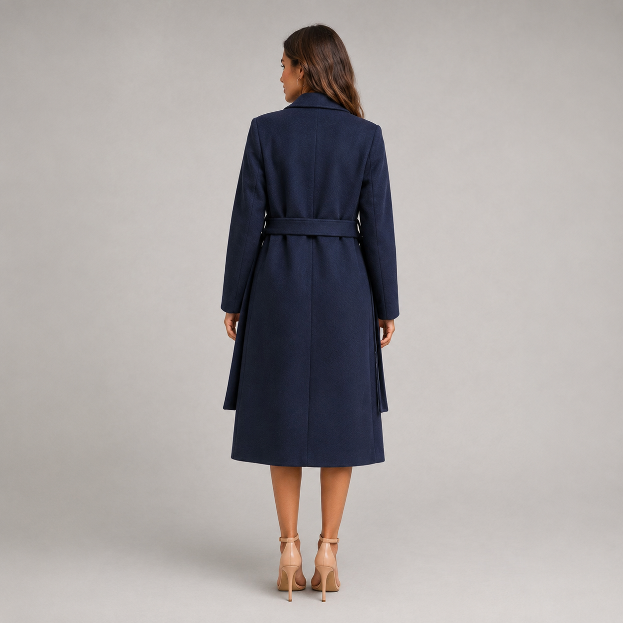 Women's Belted Wool-Blend Long-Line Trench Coat